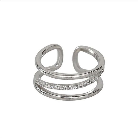 The Triple Bling Ring adjustable in  925 silver & cubic zirconia - Picture 4 of 5